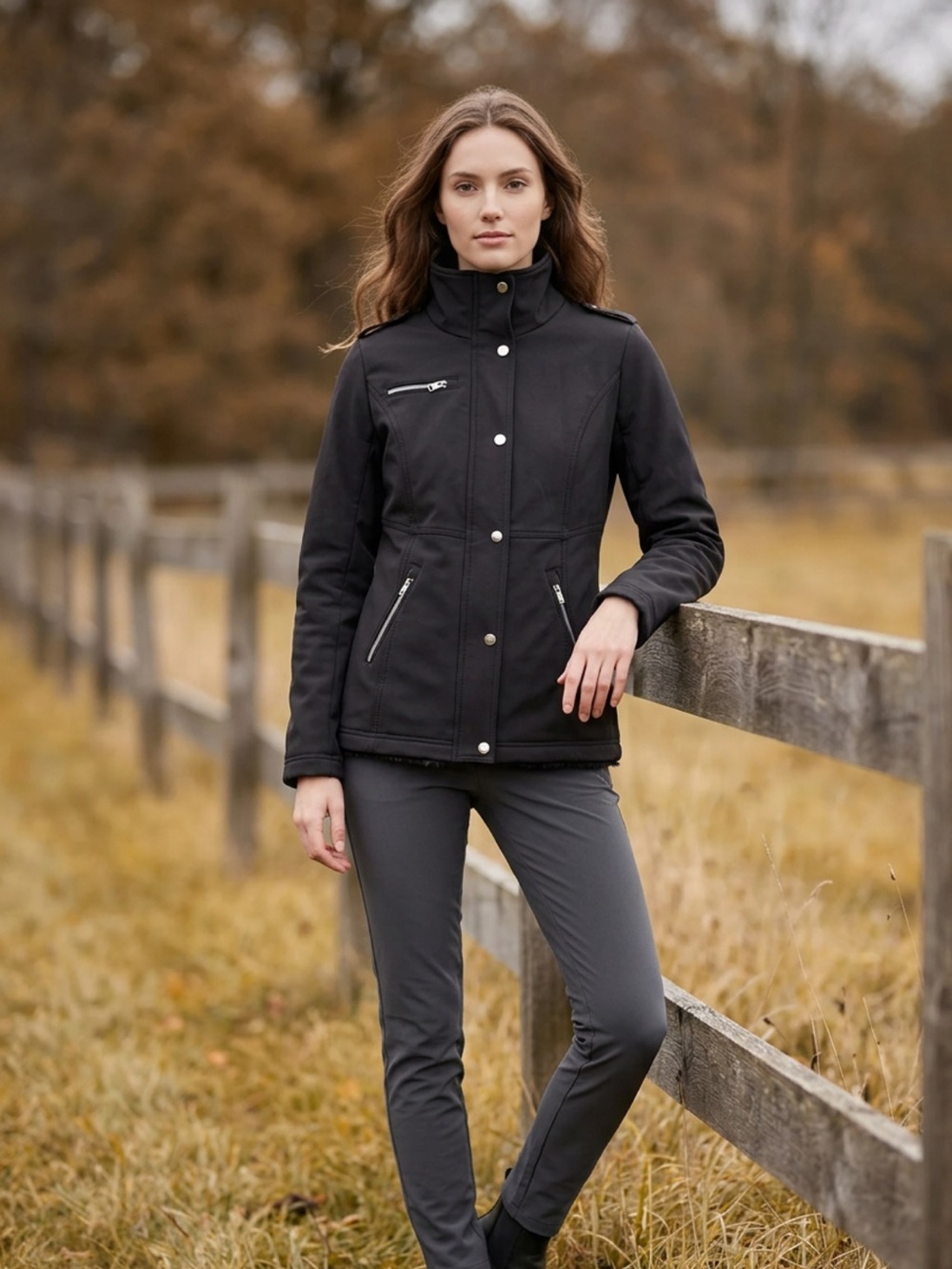 G.H. Bass & Co. Black Women's Utility Jacket with Stand Collar